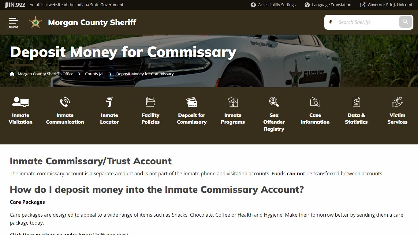 Morgan County Sheriff's Office: Deposit Money for Commissary - IN.gov